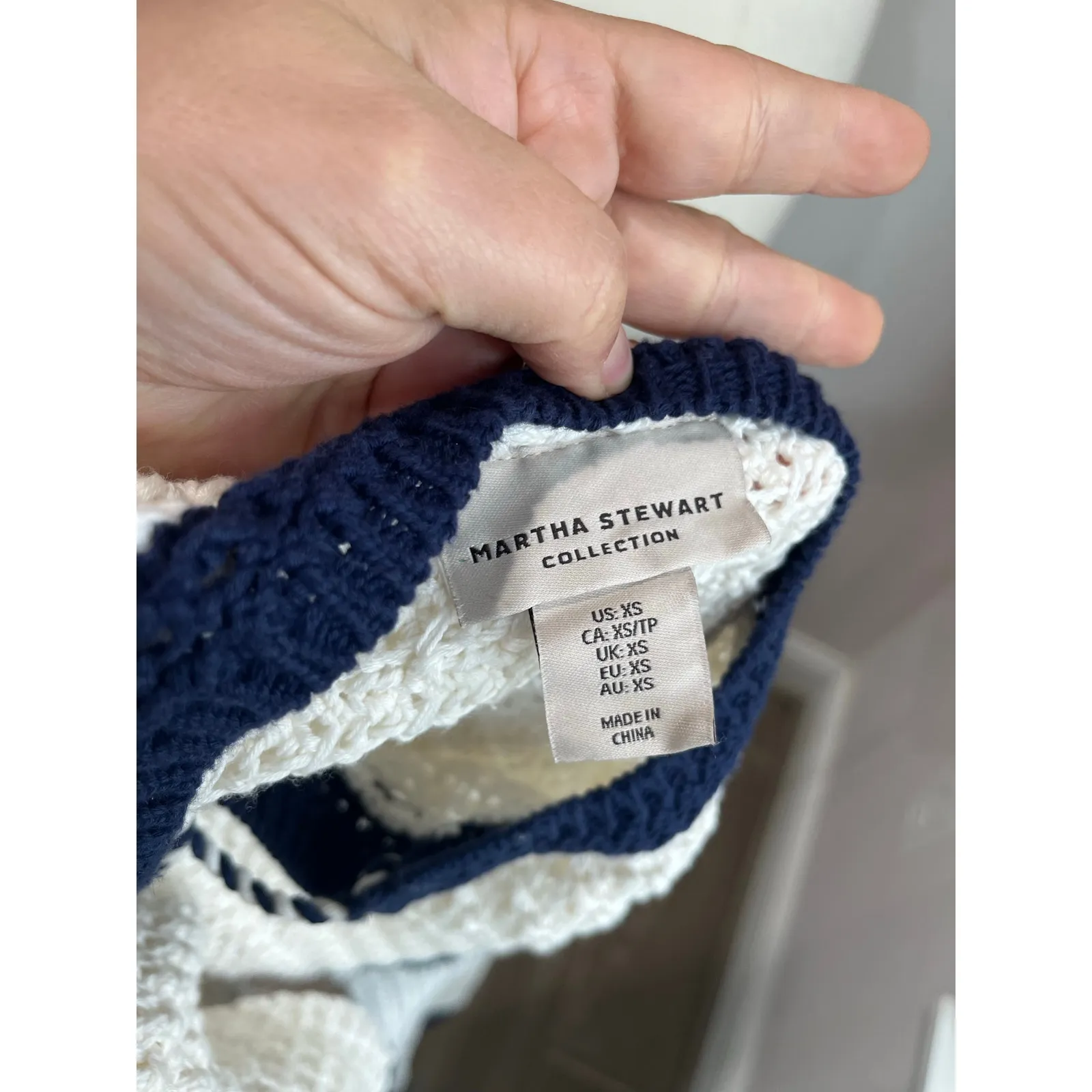 Martha Stewart Collection White Navy Knit Preppy Nautical Sweater Sz XS Blue - Image 9