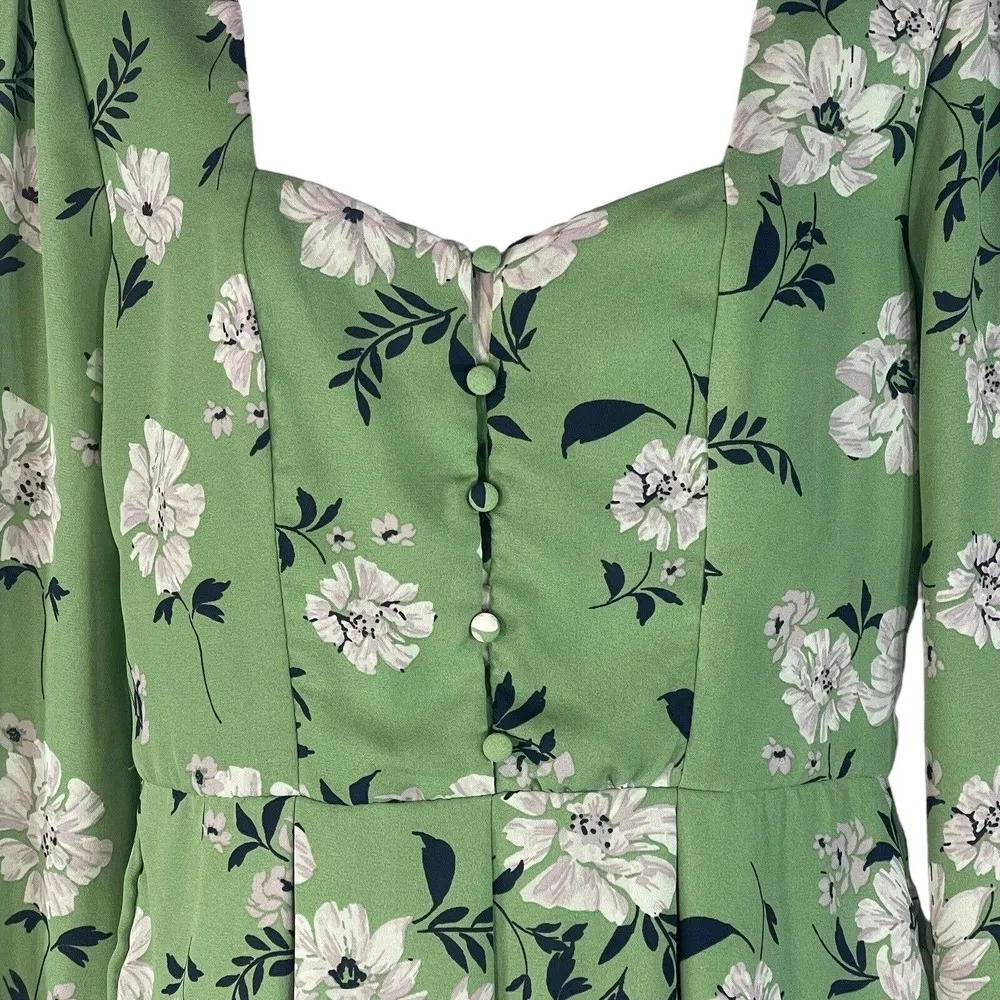 Mi Ami Small Romper Shorts Floral Pleated Square Neck Long Sleeve Lined Keyhole - Image 2