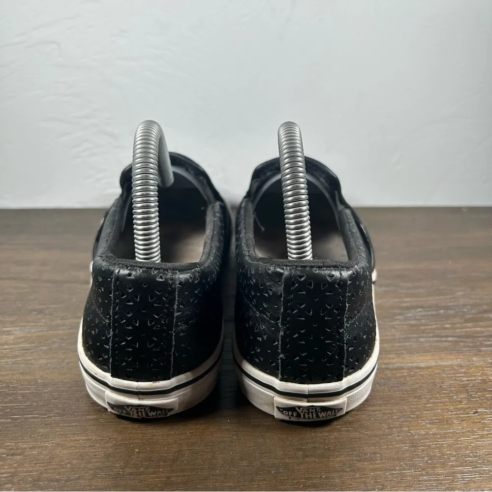 Vans Women's Black Perforated Leather Slip Ons size 7 - Image 4