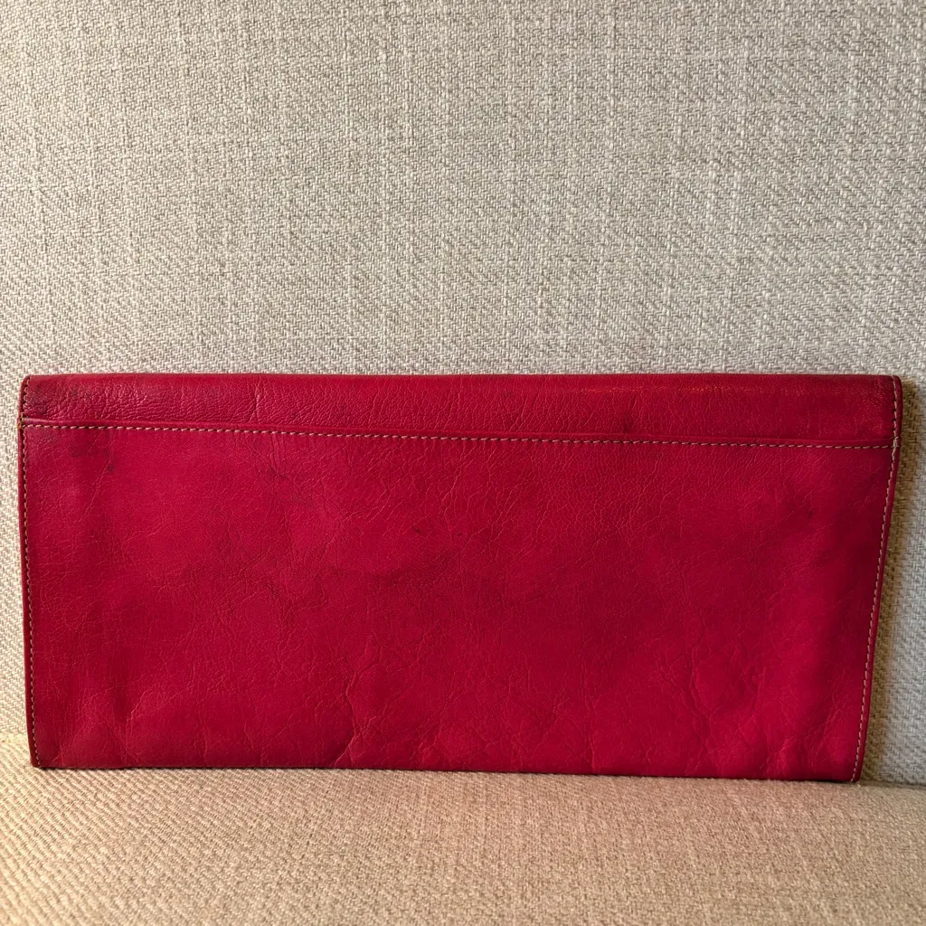 Tusk Pink Leather Envelope Clutch with Contrast Stitching - Image 2