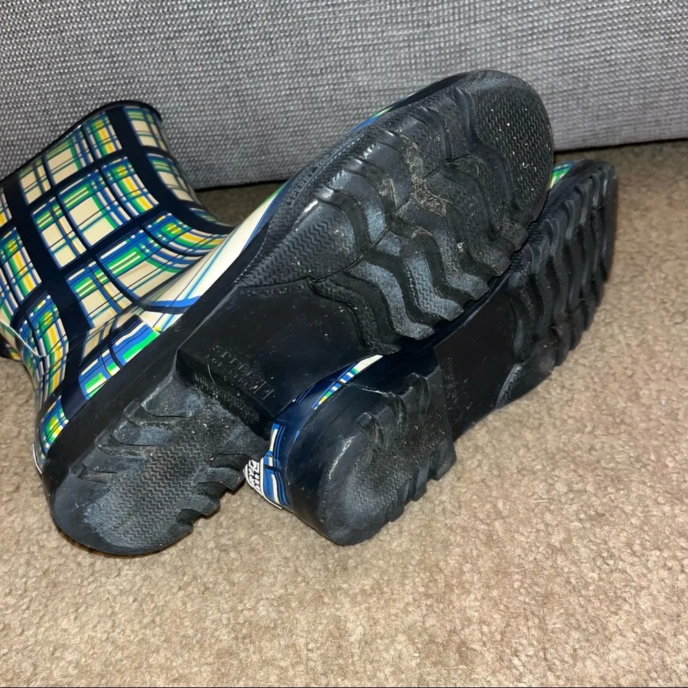 Sperry green, yellow and blue plaid Rain Boots, size 7 - Image 5