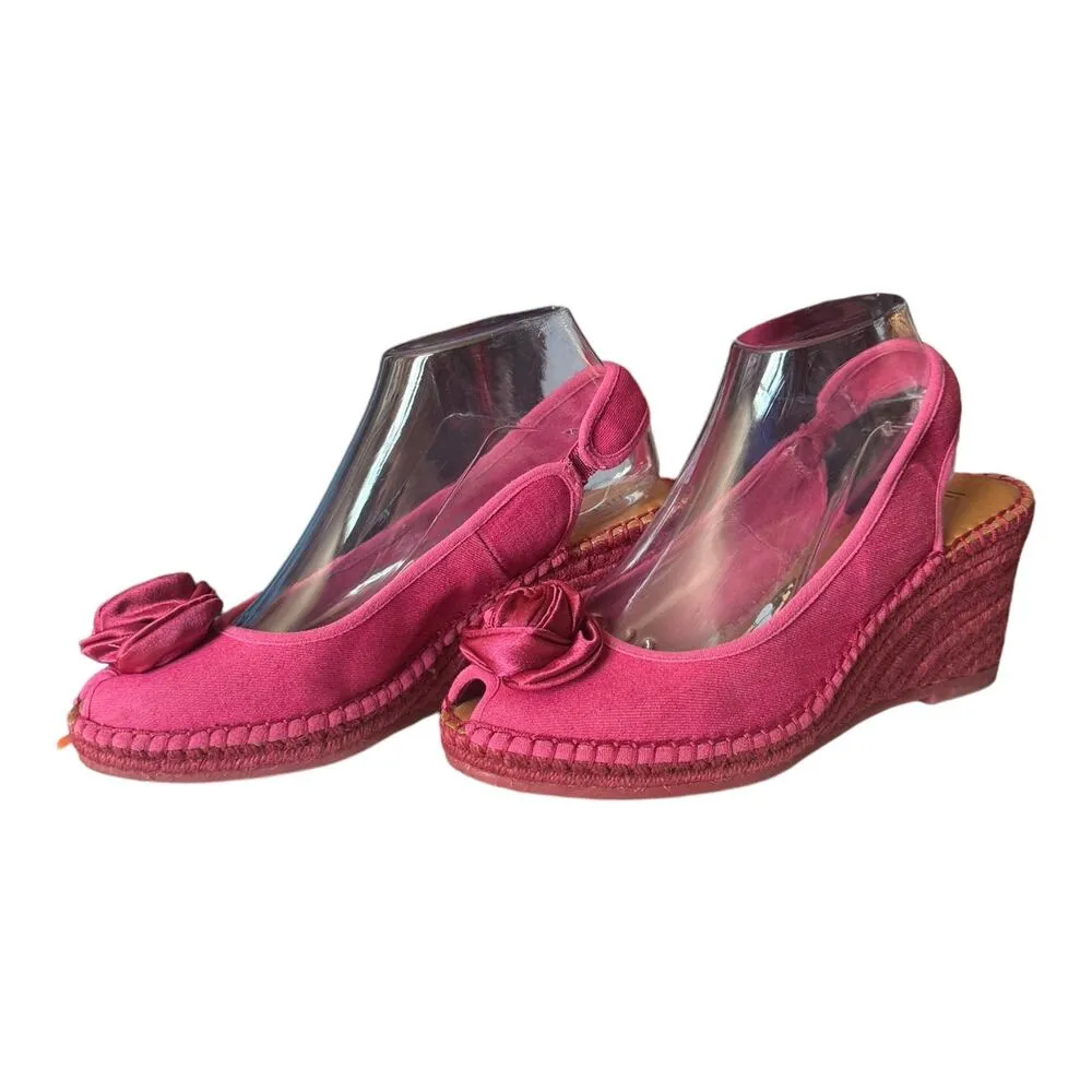 Libby Edelman Curtsy Pink Denim Rosette Wedge peep toe Espadrille size 8.5 - Image 14