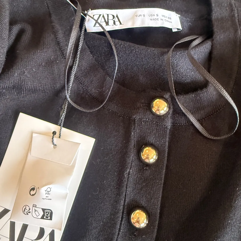 NWT Zara Black Knit Cardigan with Gold Buttons - Image 7