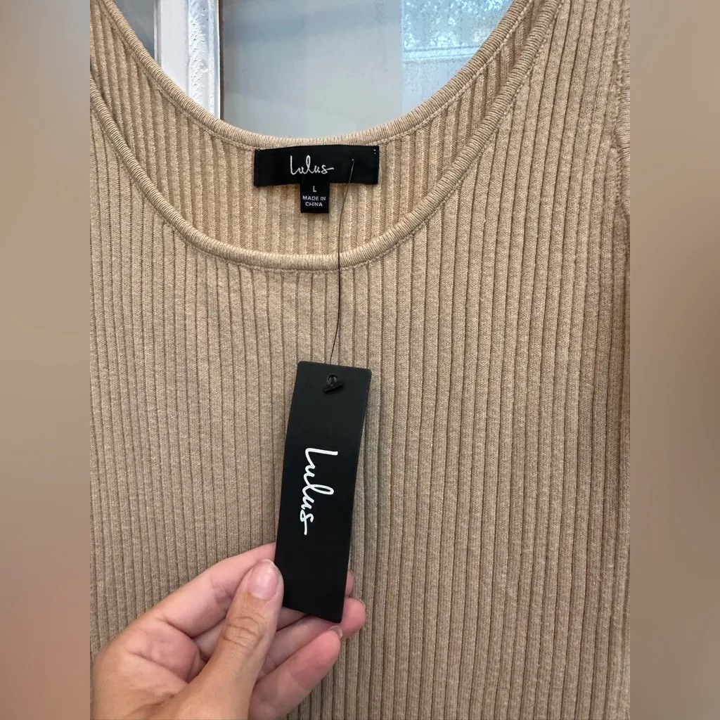 Lulu's Wicked Games Dark Beige Bodycon Ribbed Midi Dress Size Large L NWT - Image 8