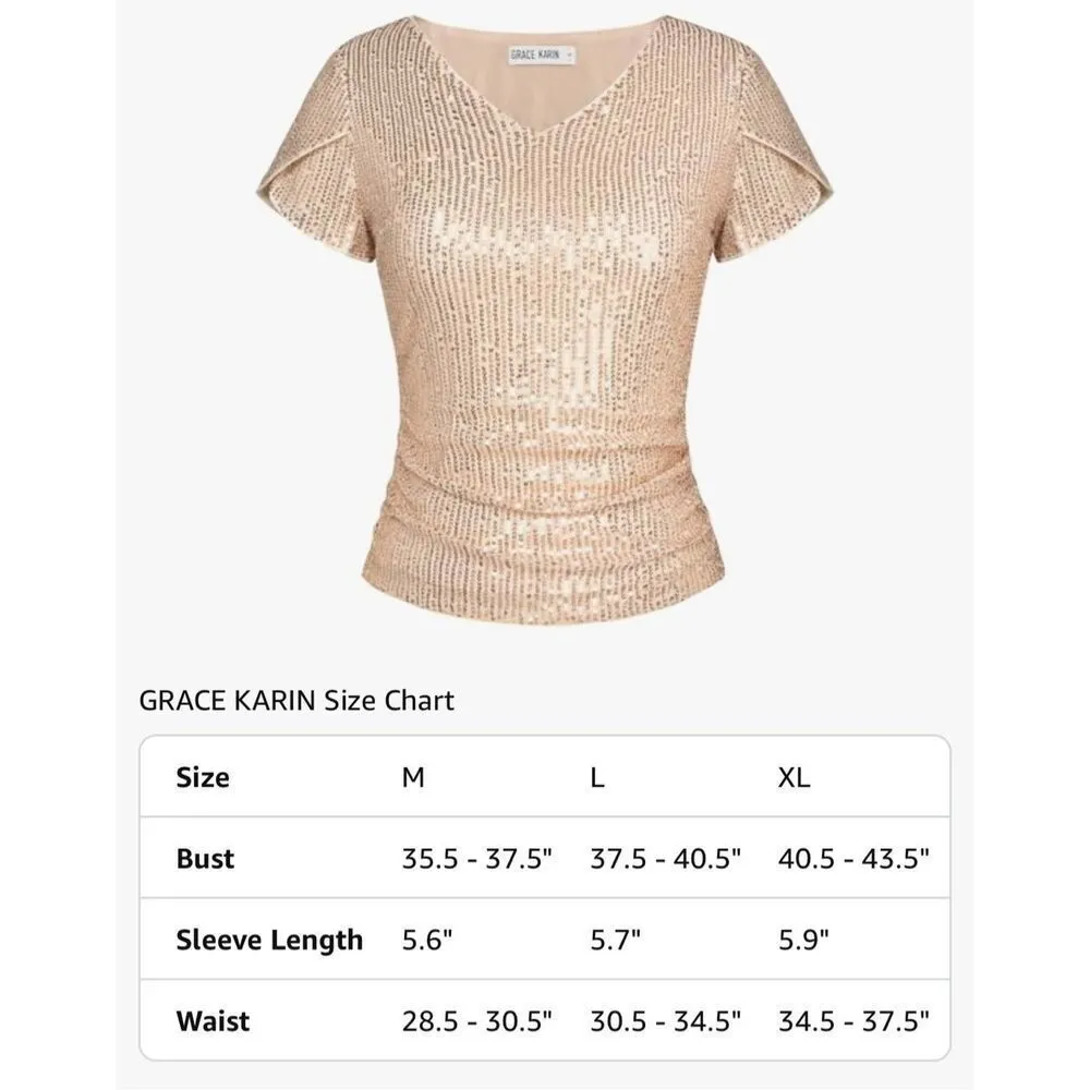 NEW Sparkly Sequin Top Glitter Tulip Sleeve V Neck Club Shirts L - Image 4