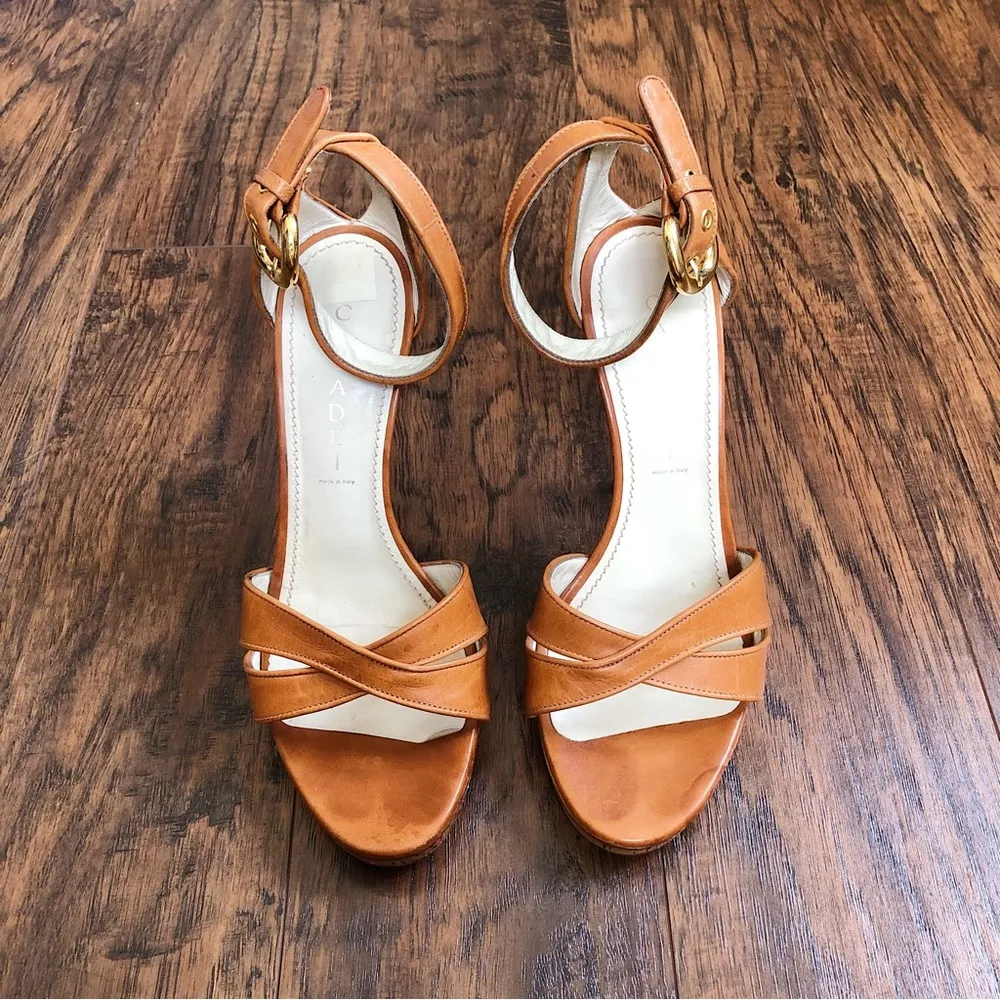 CASADEI • platform stiletto sandals heels cognac brown leather cross ankle strap - Image 3