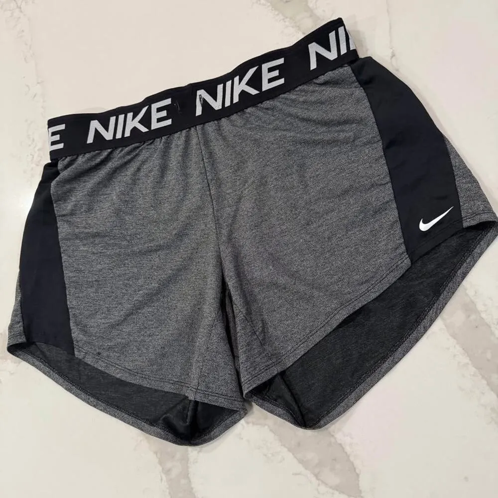 Nike Dri-Fit Athletic Performance Shorts Logo Waistband Womens Medium Gray/Black - Image 2