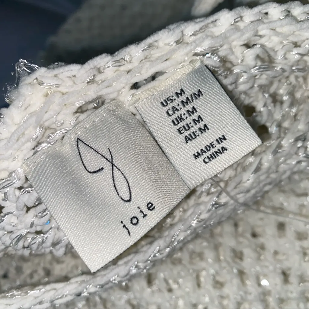 Joie Open Knit Crochet Hooded Sparkle Sweater in size M Ivory - Image 12