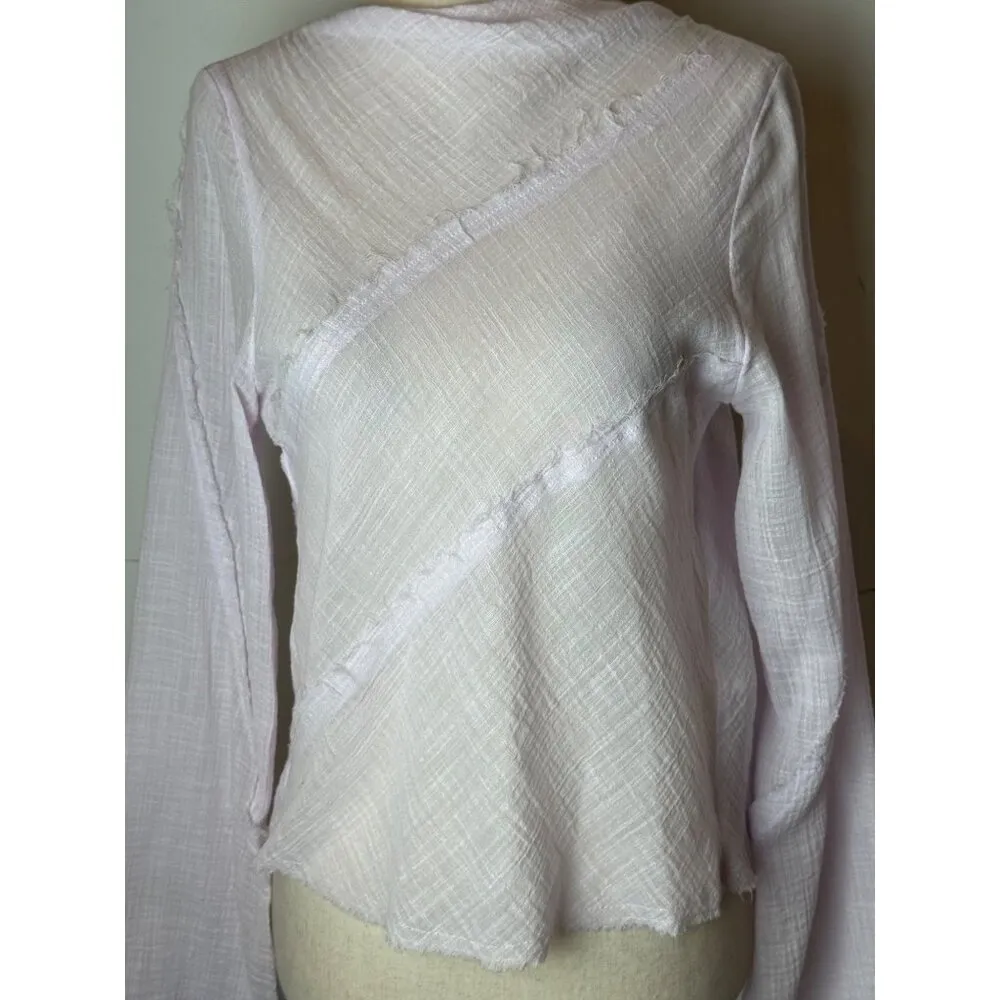 Zara Shirt Women XS Purple Lilac Sheer Raw Seam Detail Tie Neck Open Back Top‎ - Image 5