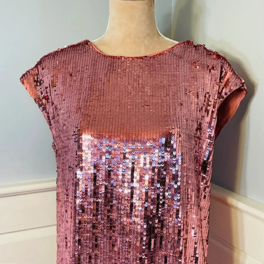 Maeve by Anthropologie Pink Sequin Kara Popover Midi Dress Small - Image 3