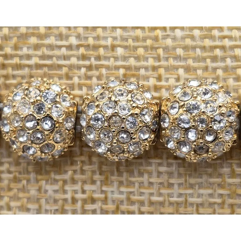 Pretty Gold Tone Crystal Encrusted Sparkly Stretch Bracelet Event Holiday - Image 4