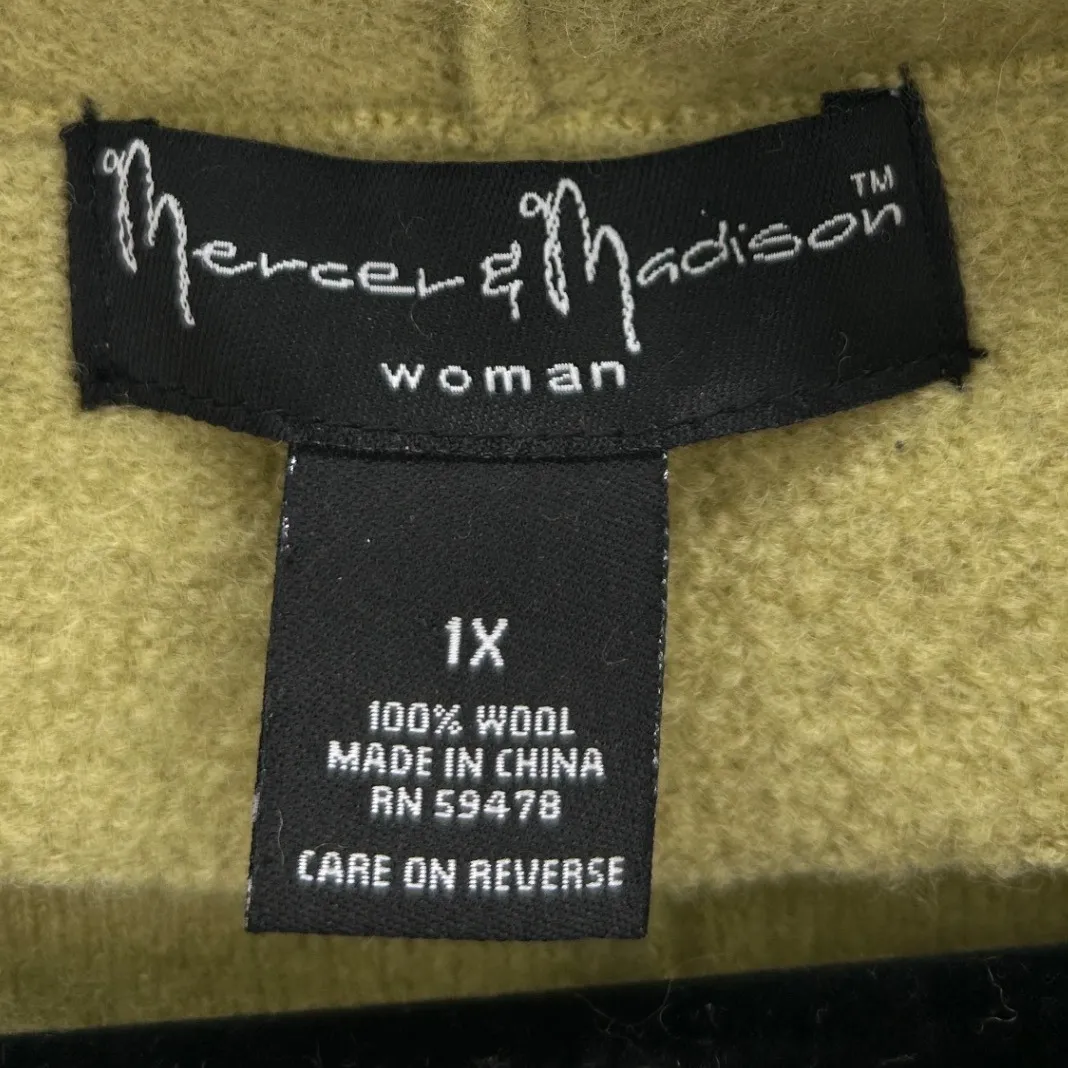 Mercer & Madison Citron Green Wool Ruffle Collar Button Front Jacket Blazer 1X - Image 4