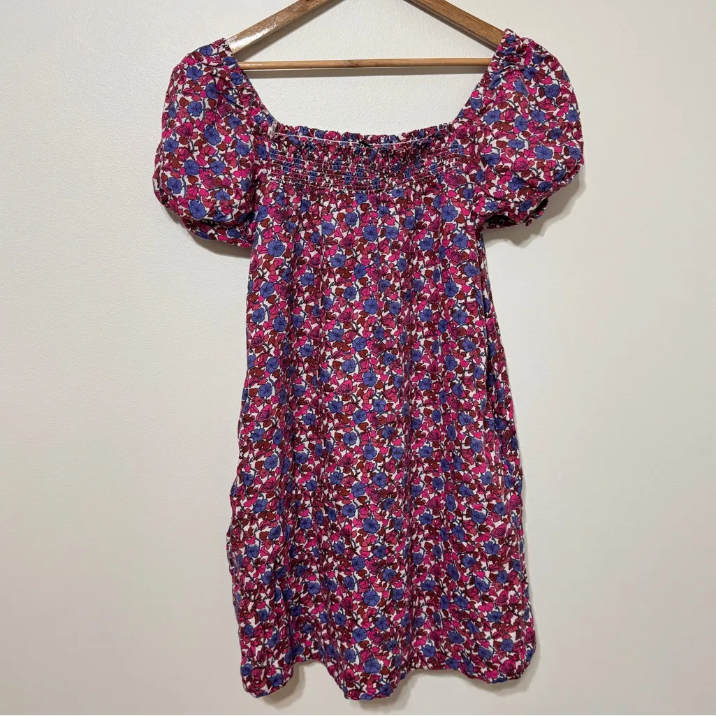 J. Crew Afternoon Linen Sun Dress in Berry Floral BR439 Women's Size Medium - Image 3