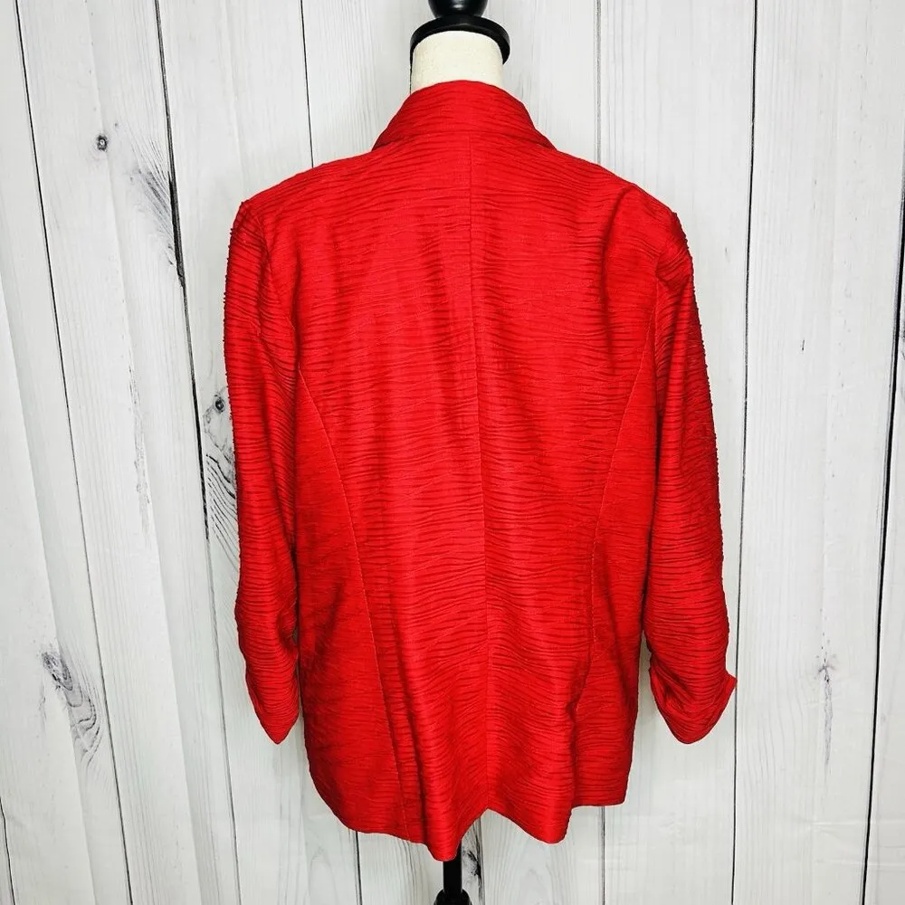 Chico's Womens Red Textured One-Button Ruched Sleeve Blazer Size 2 Large - Image 8