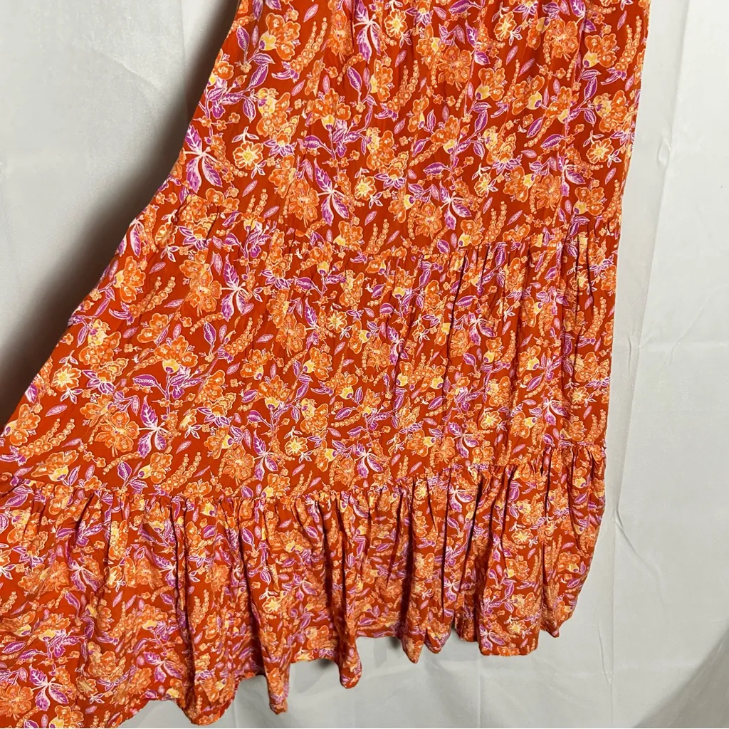 J.Crew Floral Print Tiered Maxi Dress Sleeveless Orange Purple Ruffle Size XL - Image 6