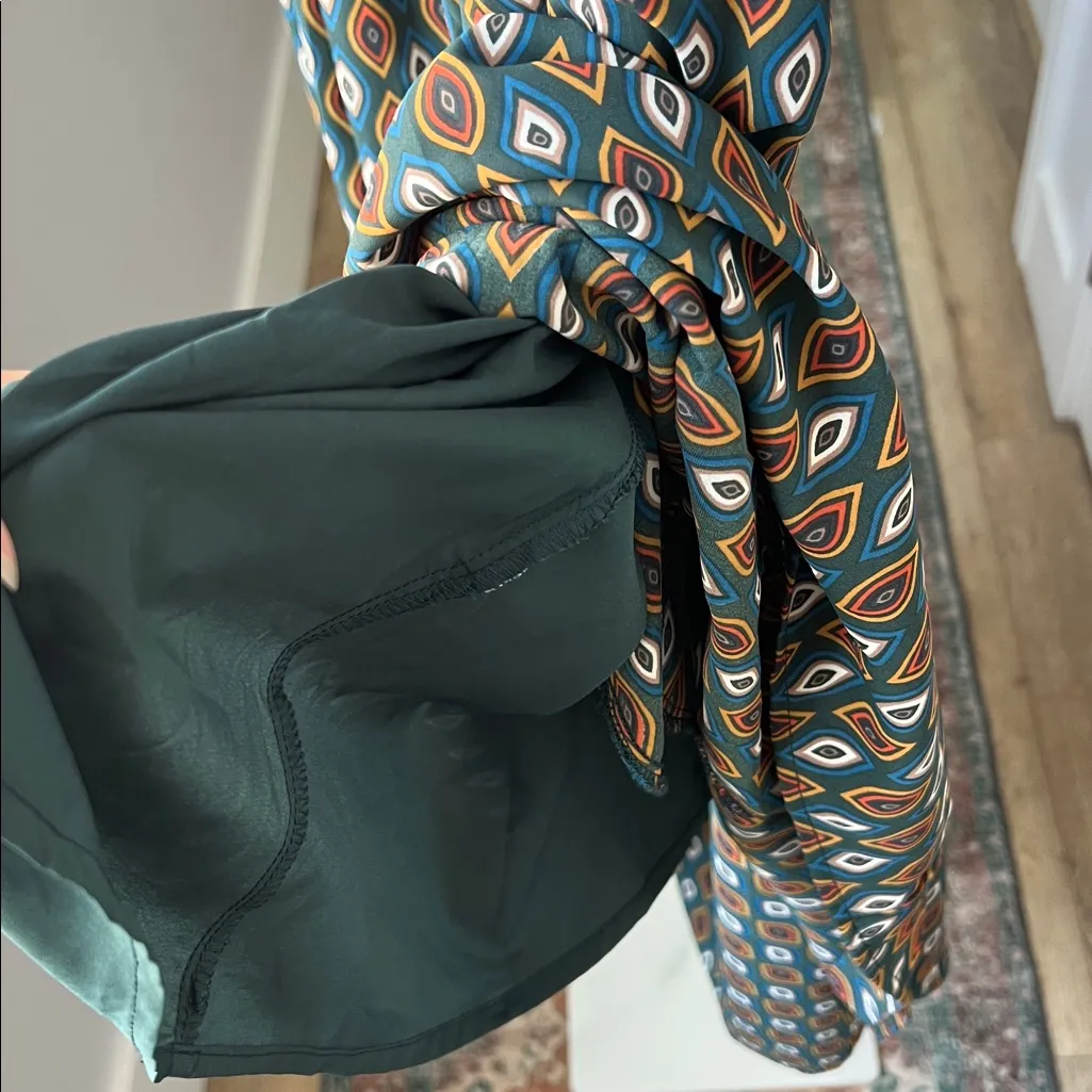 Bohme Serenity Green Boho Collared Patterned Midi Dress Size Large - Image 9