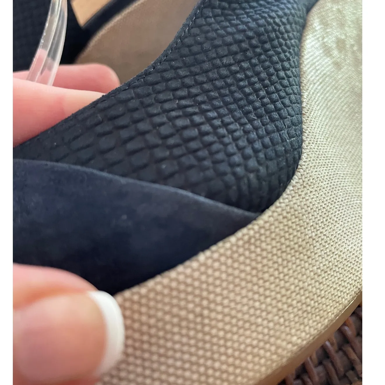 Antonio Melani Wedge Sandals Leather Navy Suede Womens 10 M Shoes Peep Toe - Image 5