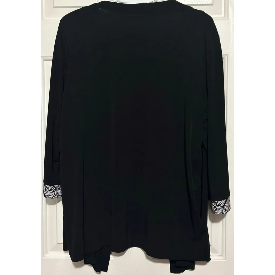 JM Collection Women's Black White Floral Long Sleeve Blouse w/Jacket Size‎ 0X=14 - Image 2