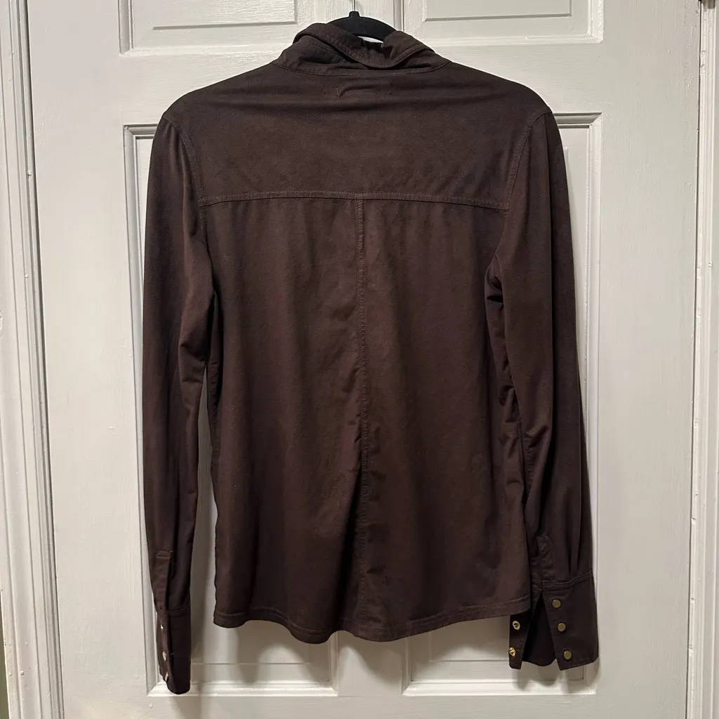 Vertigo Brown‎ & Gold Suede Button Down Top - Image 4