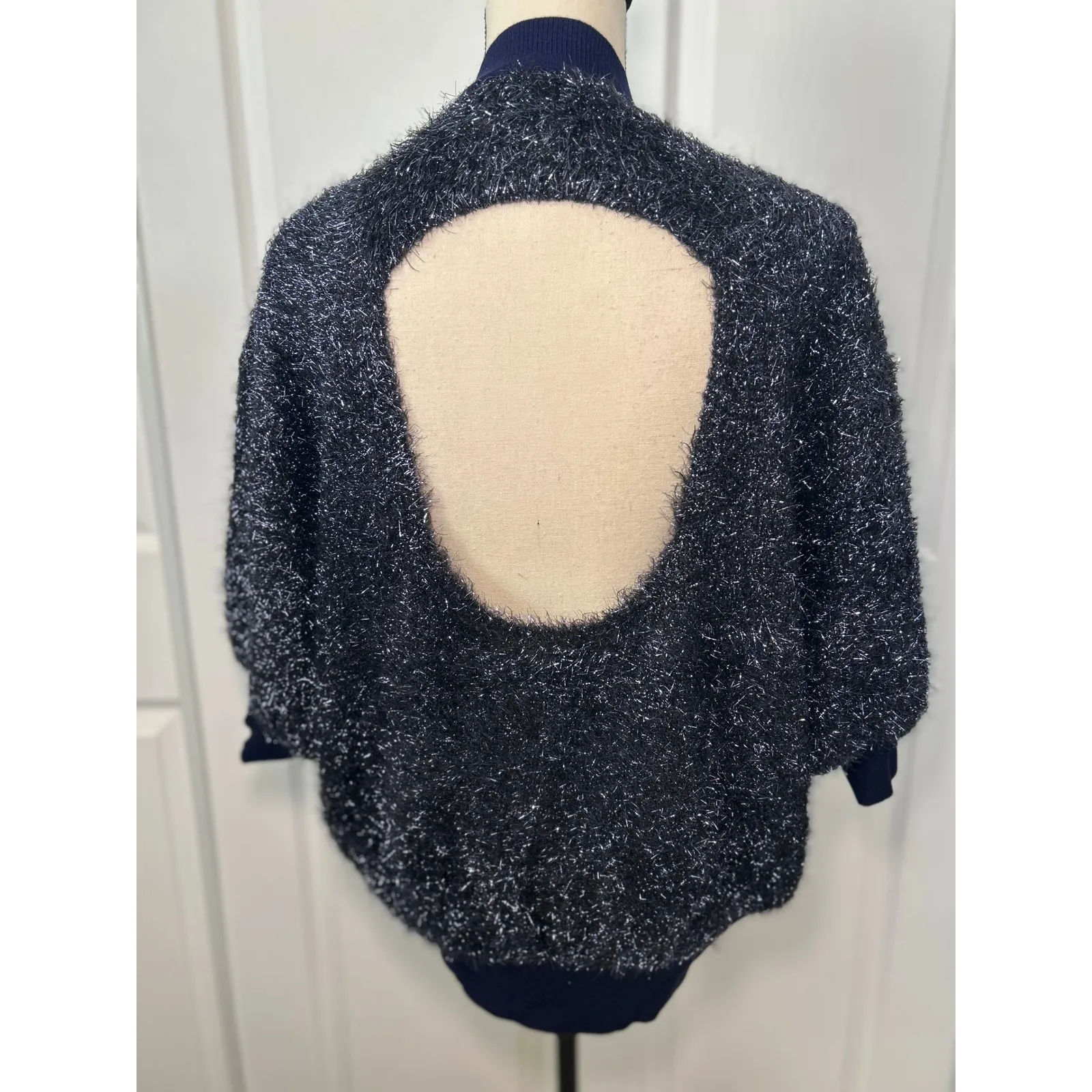 NWT Maeve The Violetta Navy Blue Short-Sleeve Tinsel Sweater Cutout Back Size 1X - Image 6