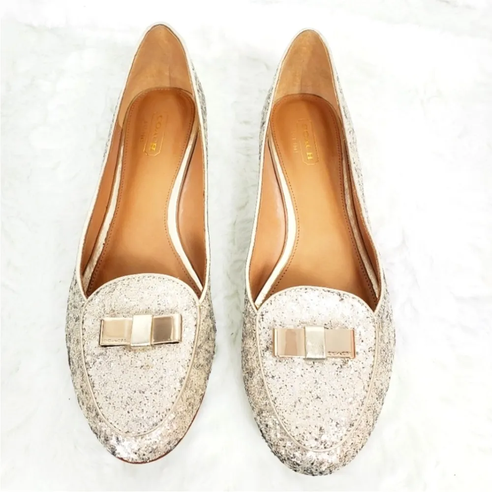 NWOB Coach Marah Glitter Bow Slip On Loafers Flats Sz 8.5 Metallic Gold Shoes - Image 5