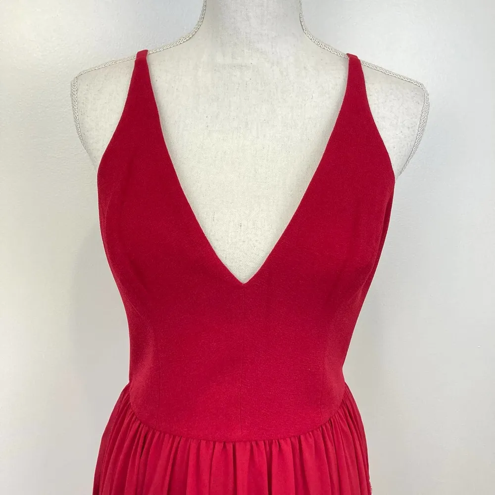 Dress The Population Alicia Chiffon Fit and Flare Midi Dress Garnet Size Large - Image 3