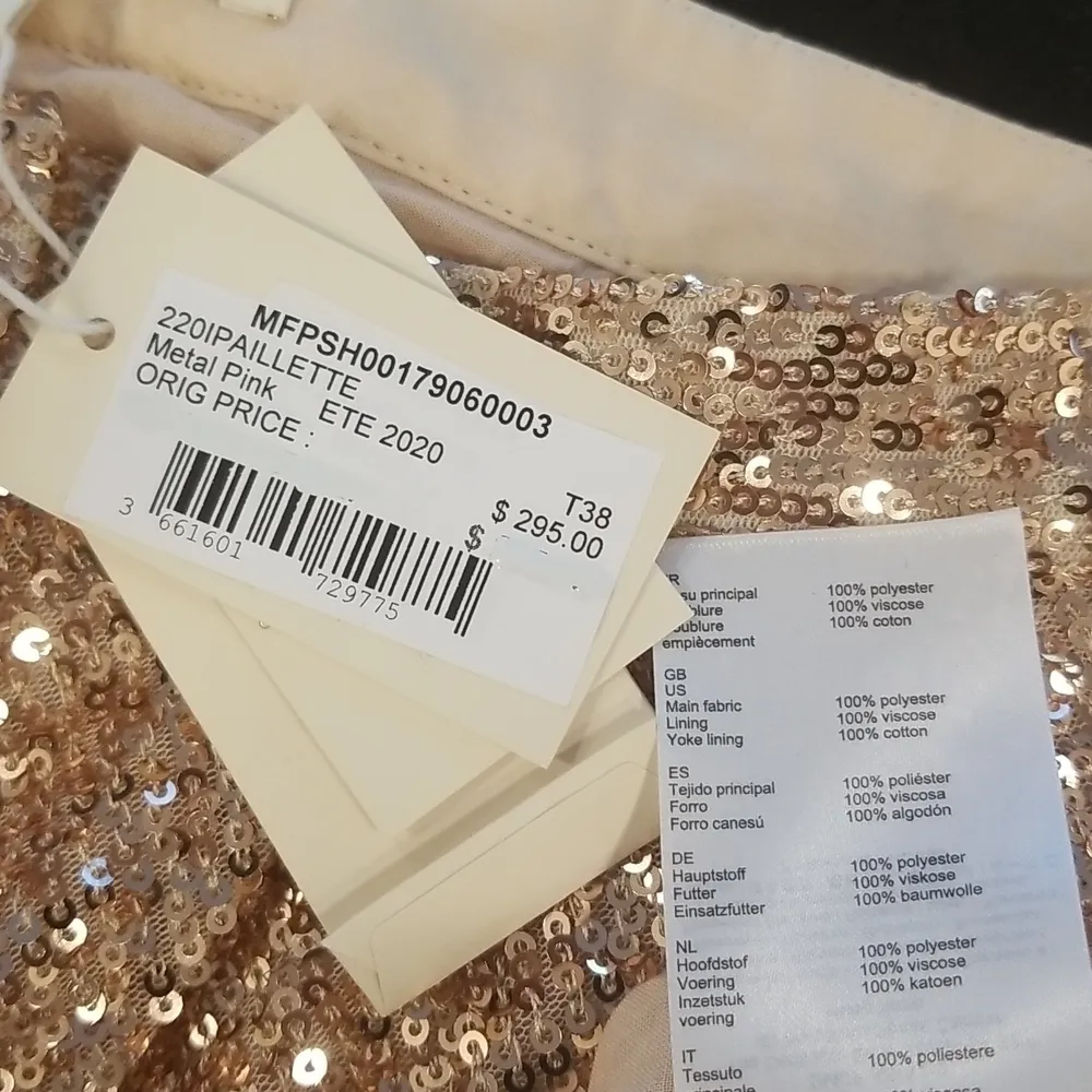 💕MAJE💕 Paillette Pleated Sequined Tulle Shorts High Rise ~ Metal Pink 38 NWT - Image 16