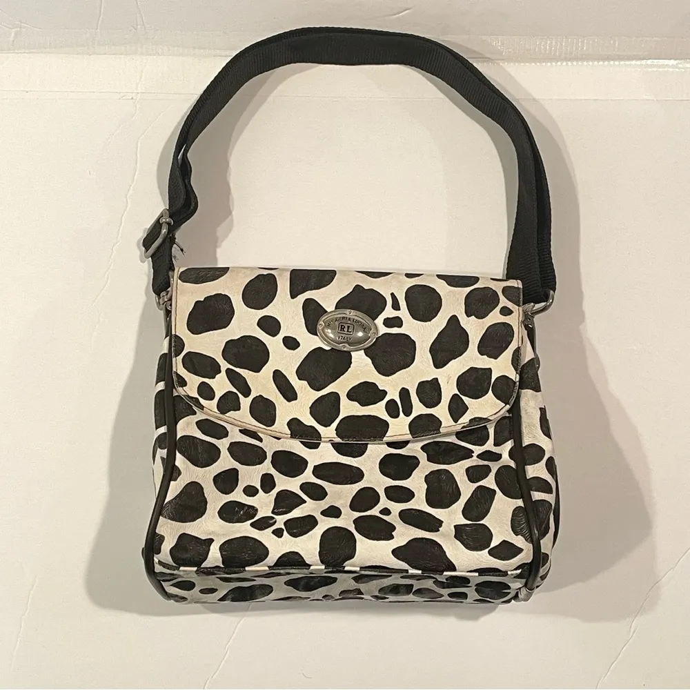Errelleventidue RL22 Spotted Animal Print Textured Leather Bag Black White Italy - Image 2