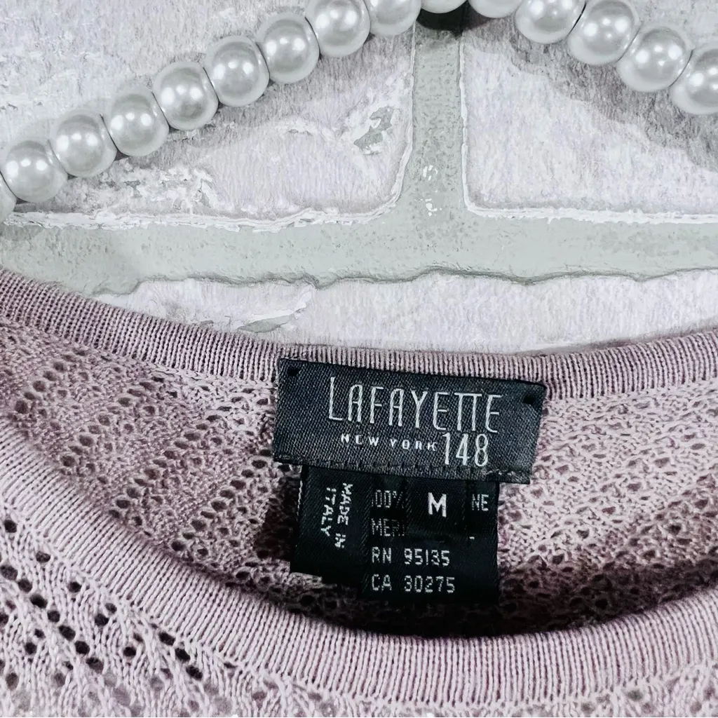 Lafayette 148 New York Fine Gauge Merino Wool Blush Crewneck Sweater Size M Gray Size M - Image 5