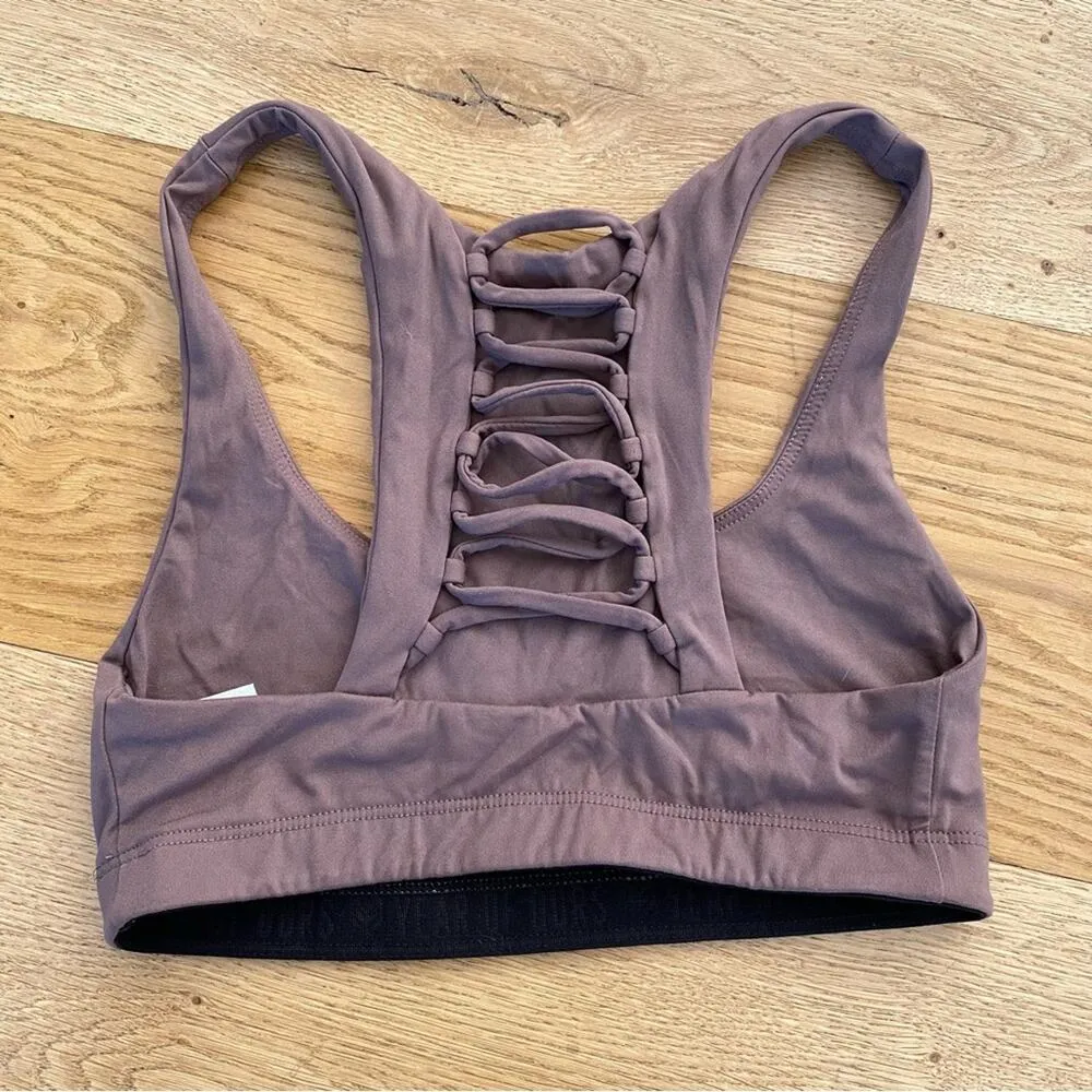 Year Of Ours Lace Up Back Sports Bra in Taupe - Image 3