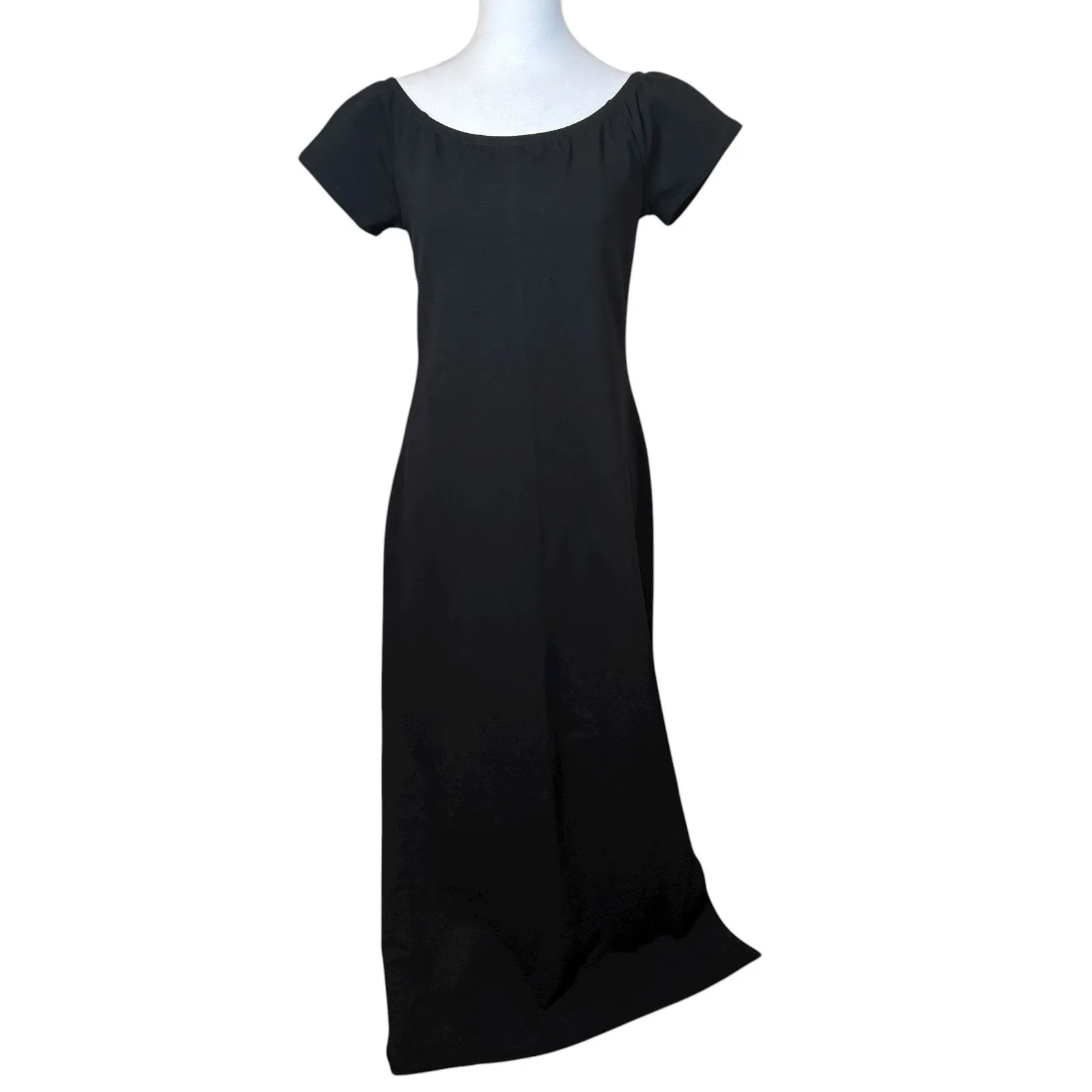Boston Proper Black Off the Shoulder Short Sleeve Maxi Dress Medium Minimalist - Image 4