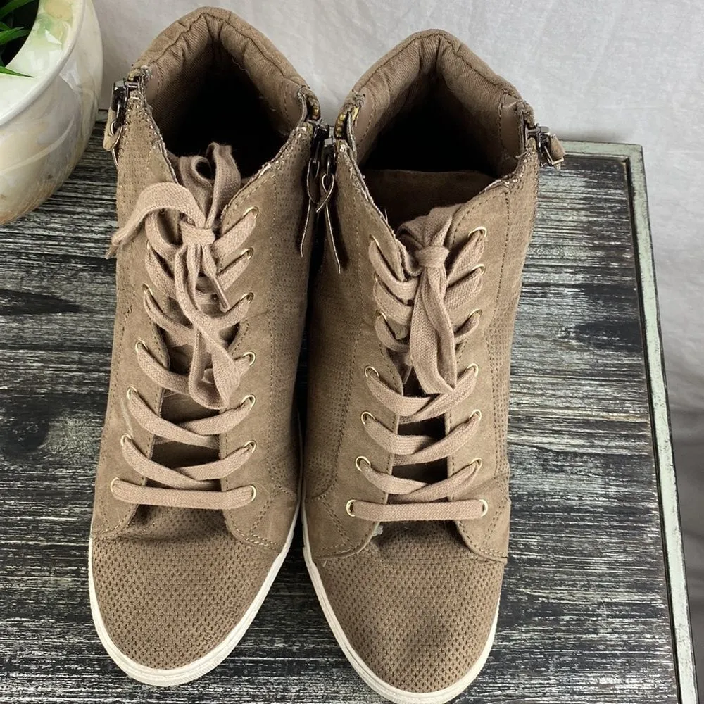 Steve Madden Tan & White Lynn Hi Top Lace & Zip Platform Sneaker Shoe 9 - Image 4