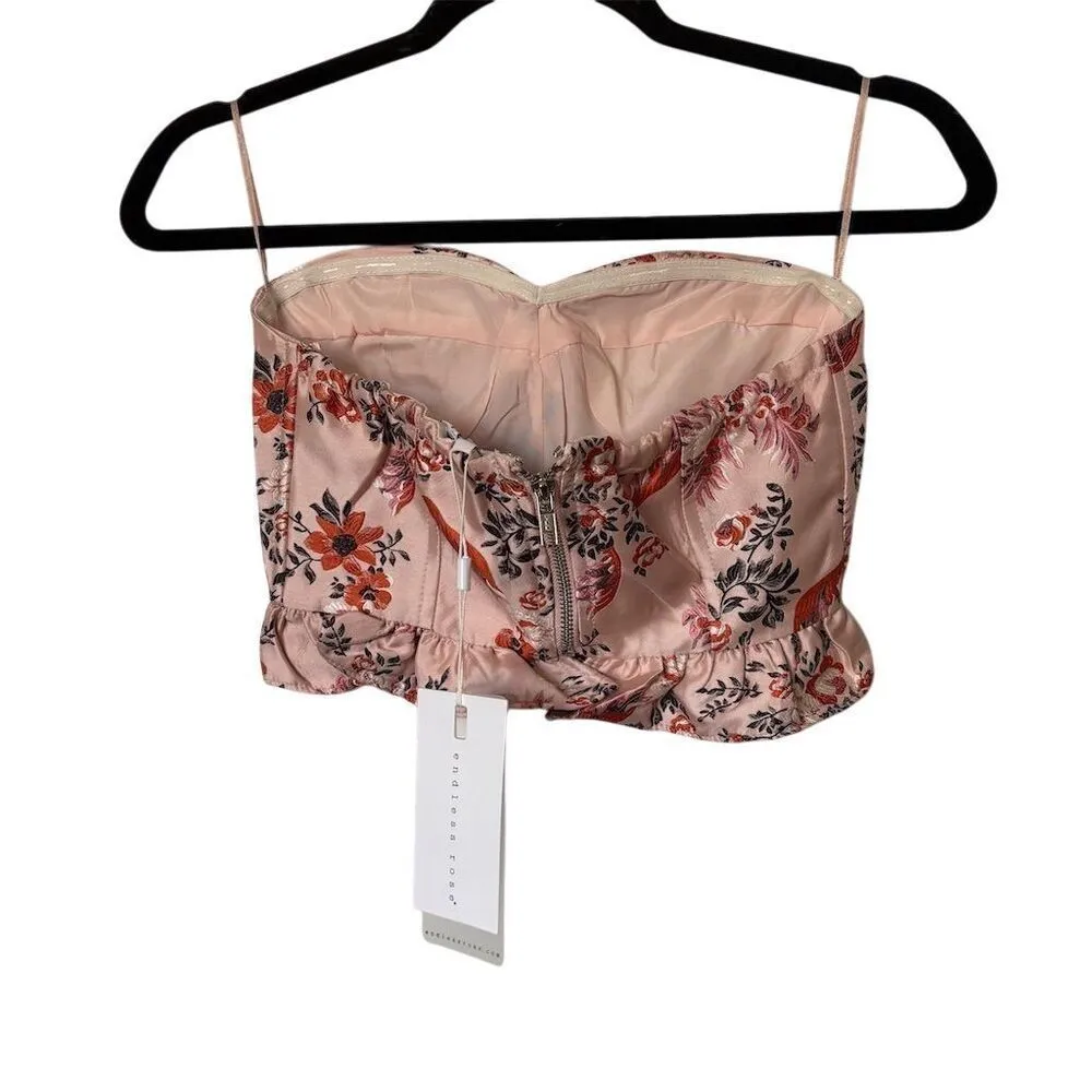 Endless Rose Women's XS Pink Floral Ruffle Crop Top Tank Sleeveless - Image 4