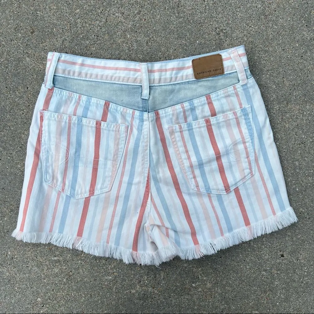 AEO Mom Shorts pastel stripe pink blue frayed hem jean shorts Size 2 - Image 2