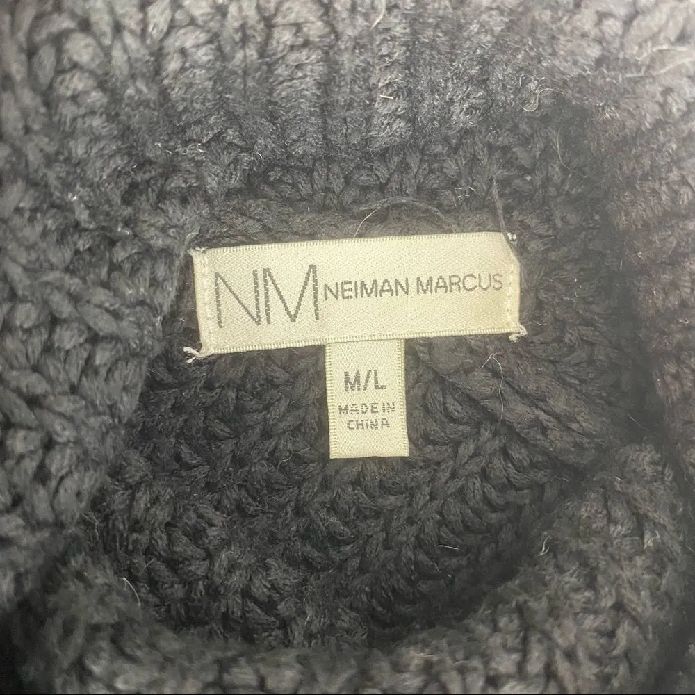 Neiman Marcus Black Chunky Knit Cowl Neck Pancho Cape Oversized Sweater M/L - Image 6