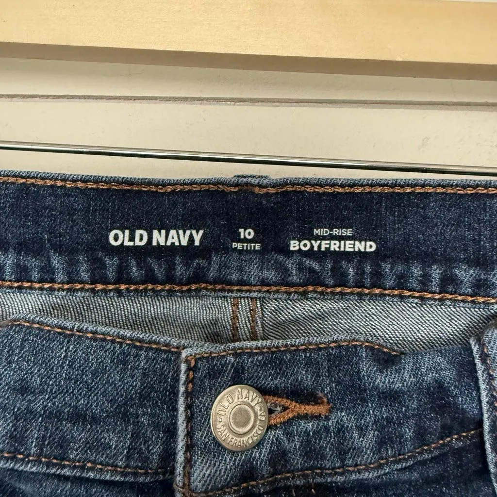 Old Navy Women’s 10 Petite Boyfriend Dark Wash Distressed Jeans - Image 2