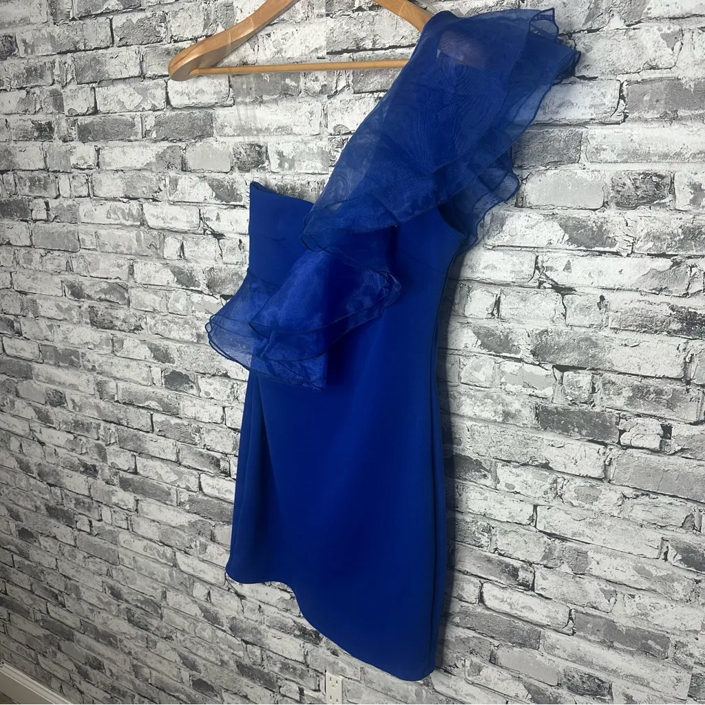 EUC Blue Blush One-Shoulder Ruffle Dress Size Medium (RN 148731) - Image 3