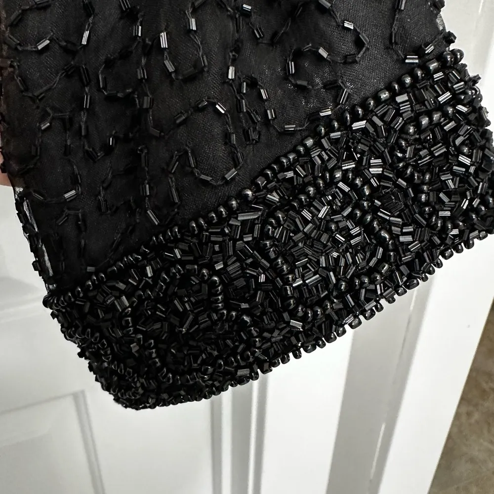 Lawrence Kiser 100% Silk Lined Vintage Beaded Jacket Long Sleeve Size Medium Black - Image 5