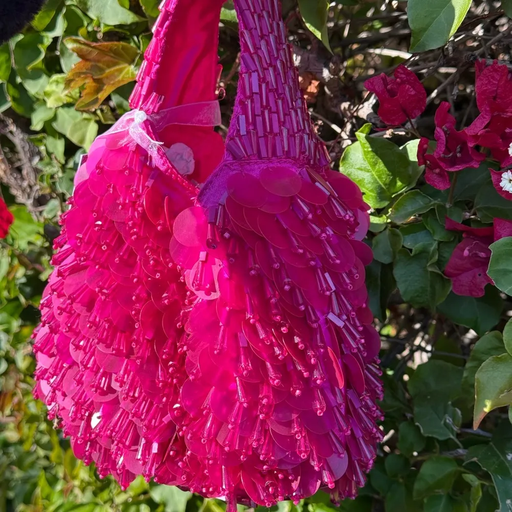 NWT Viral Hot Pink Fuchsia Beaded and Sequined Bag Made in India Handmade - Image 4