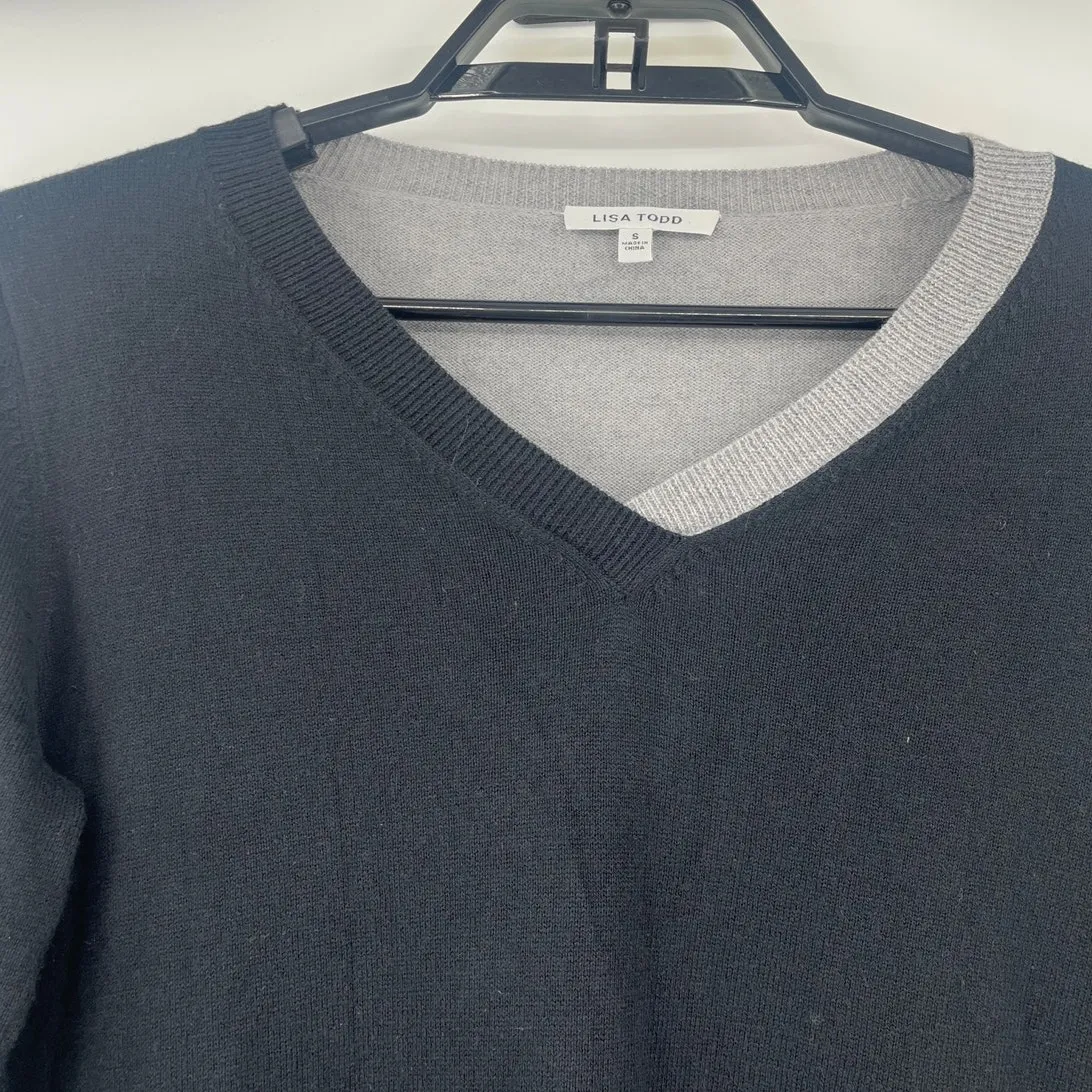 Lisa Todd Cashmere Blend Colorblock Sweater Sz S Preppy Quiet Luxury Oversize Black - Image 2