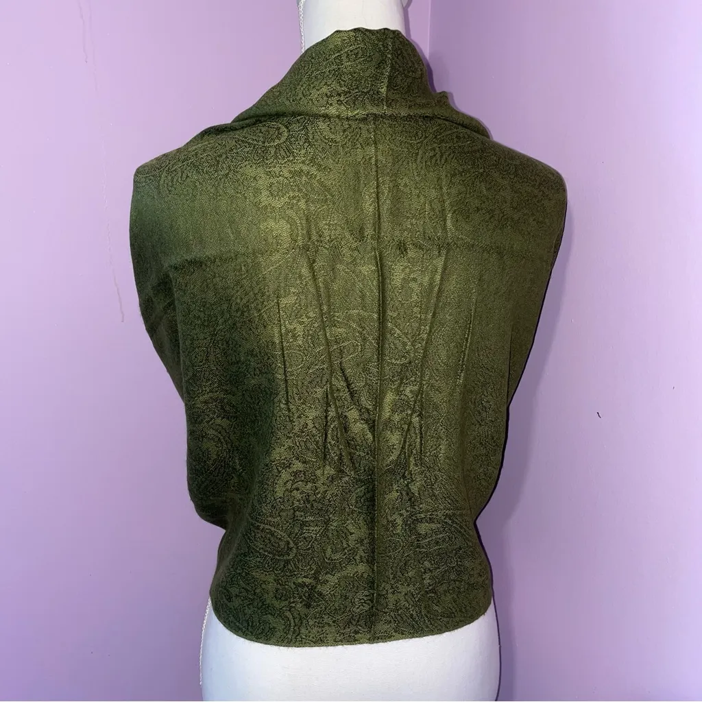 100% Pashmina Olive Green Blanket Scarf Wrap Shawl Forest Fairy Festival Luxury - Image 4