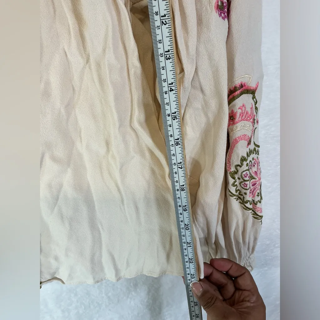 Hale Bob Floral Embroidered Blouse - Cream and Pink - Image 6