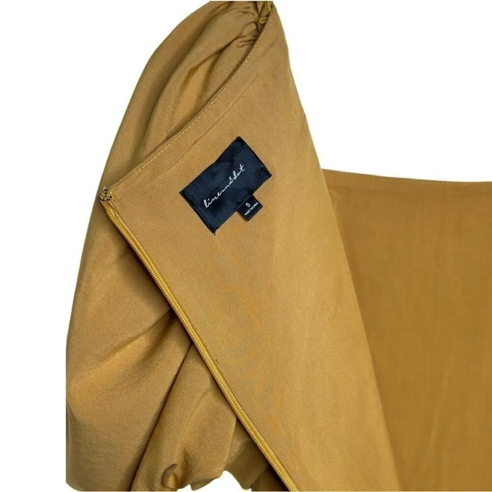 Marigold Line & Dot Ruffle Asymmetrical Puff Sleeve Yoko Mini Dress Size Small - Image 6