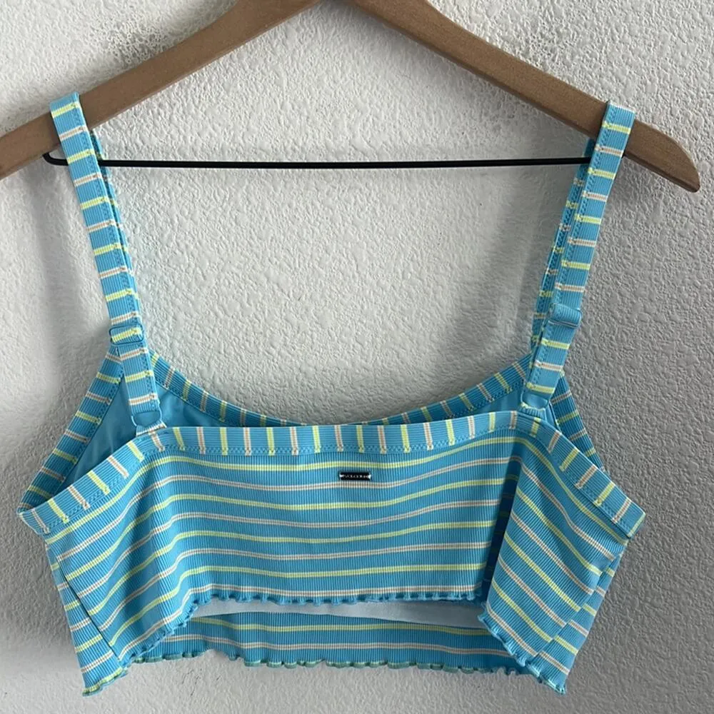 Volcom Stripped Cropped Bikini Top Festival Ditsy Ruffle Tank Style Shelf Bra L - Image 2