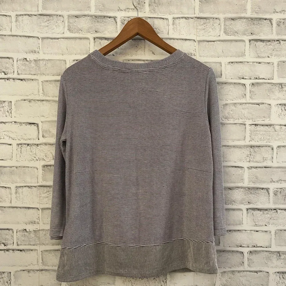 Women’s Christian Siriano boat neck blue/white long sleeve shirt Small White - Image 2