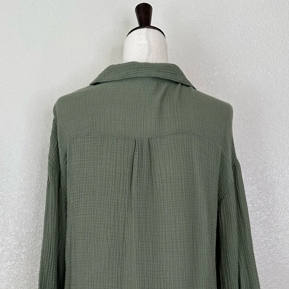 Kona Sol Sage Gauze Button Down Long Sleeves Coverup Shirt, Sz Small - Image 9