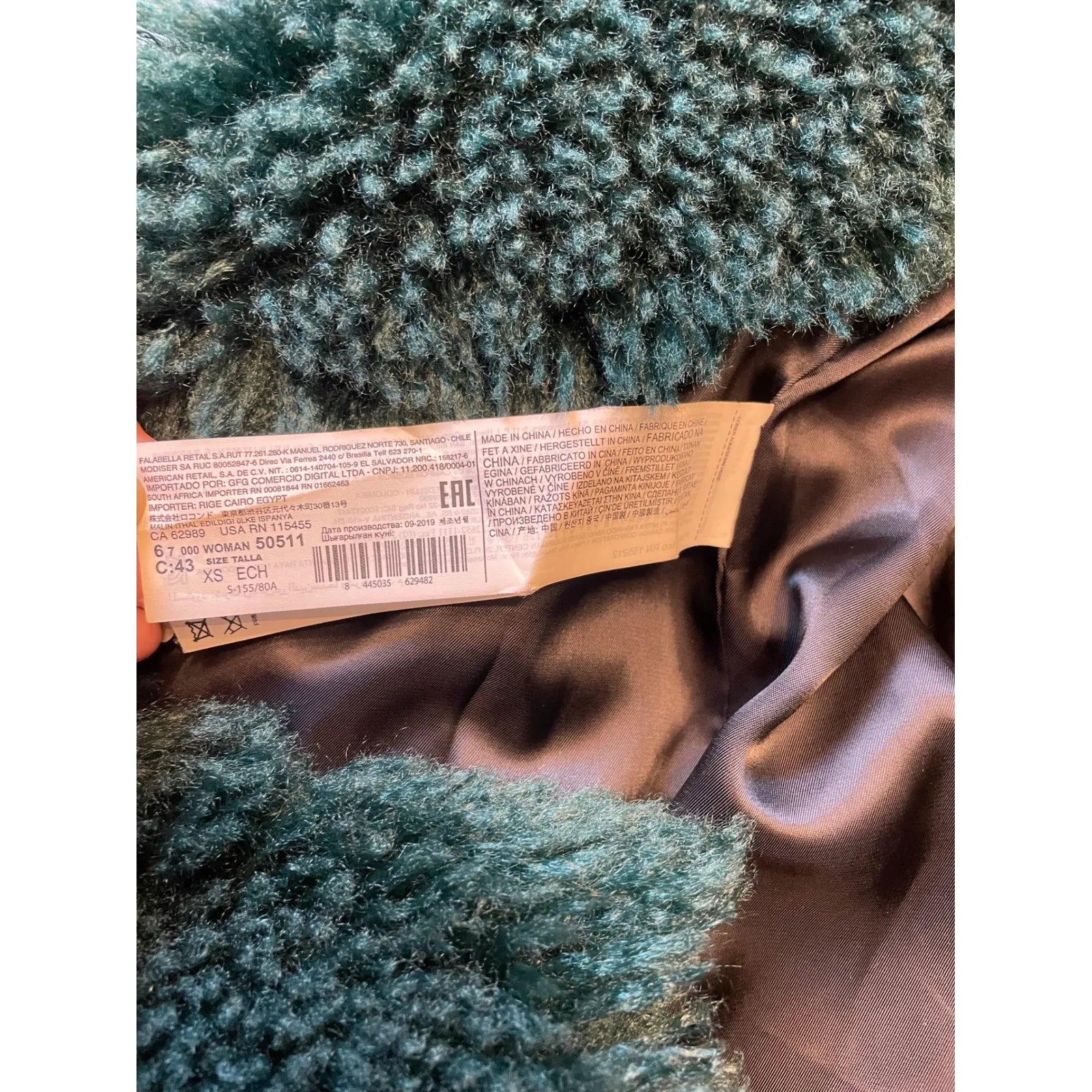 MNG Casual Faux Fur Coat Teal Green Oversized Collarless Jacket XS - Image 4