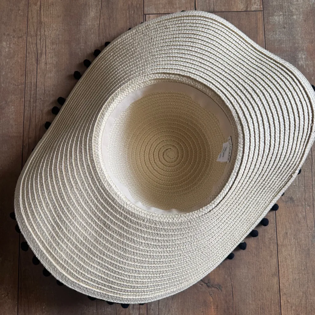 J.Crew Straw Beach Sun Hat Wide Brim Floppy with Pom-Pom Trim One Size - Image 2