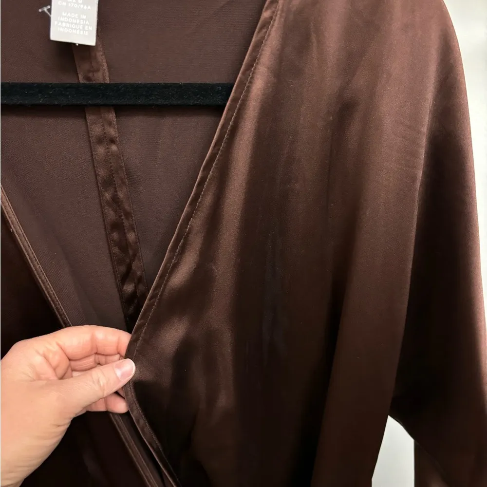 H&M chocolate satin wrap dress - Image 3