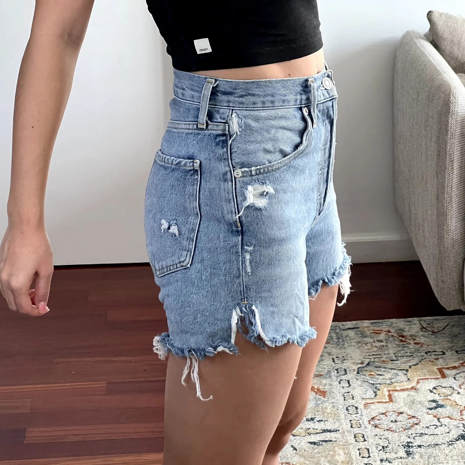 Agolde Dee Vintage High Rise Blue Denim Shorts size 25 100% organic cotton - Image 2